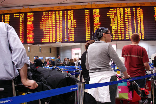 Departure board at Ben Gurion Airport. It is Israel's main connection to the rest of the world.