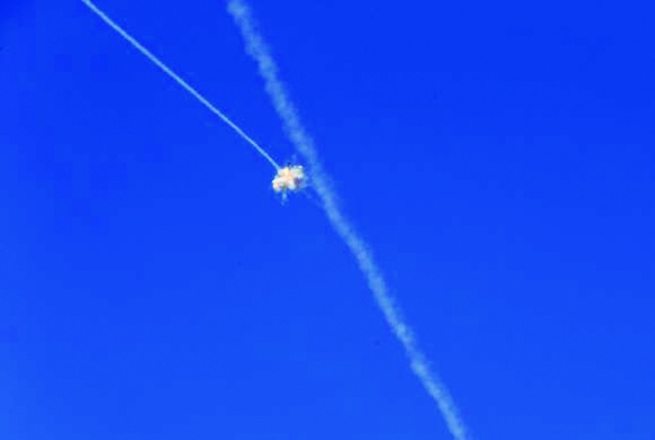 Israel's Iron Dome antimissile system intercepts a Palestinian Qassam rocket over Sderot