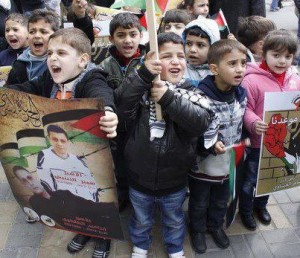 The children shouted: “In spirit, in blood, we’ll redeem you oh prisoner!” -- courtesy Palestinian Media Watch