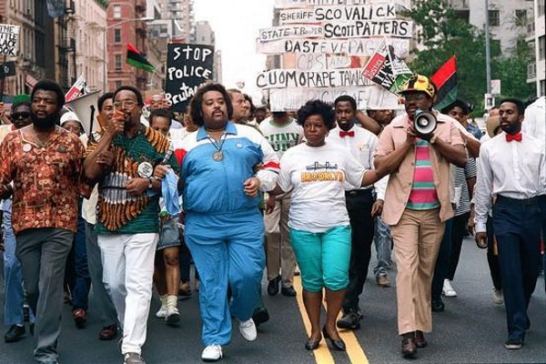 Agitator Al Sharpton (yes, that's him in the blue track suit) leads march protesting the alleged rape of Tawana Brawley in 1987.