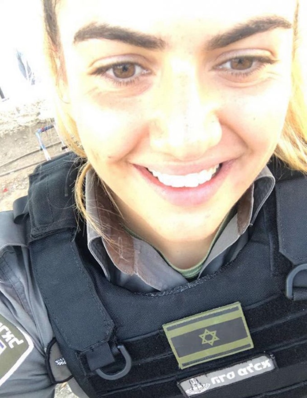 S/Sgt. Hadas Malka, z”l, who was murdered on Friday in Jerusalem. She took this selfie some 20 minutes before an Arab terrorist stabbed her to death. She was 23.